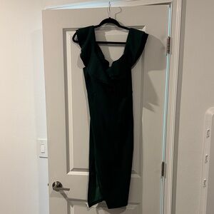 Hello Molly One Shoulder Dark Green Dress